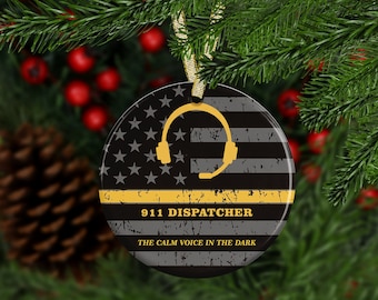 911 dispatcher headset, thin gold line, ornament; MDF material; personalized Christmas ornament; gift for 911 dispatcher; Christmas