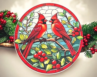 Decoración navideña con forma de cardenal en estilo vitral, adorno festivo de pájaro, decoración para árbol de Navidad