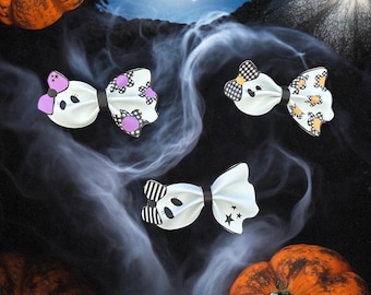 Ghost Hair Bow | Halloween Ghost Bow | Faux Leather Hair Clip | Cute Spooky Ghost Hair Bow | Girls Halloween Hair Accessory