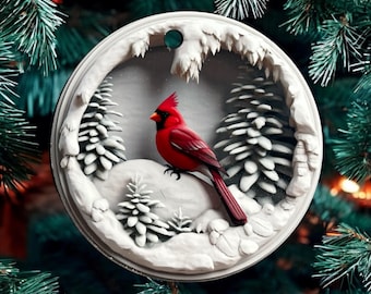 Adorno navideño personalizado de cardenal, decoración con escena invernal, regalo navideño, decoración para árbol de Navidad, adorno de pájaro rojo