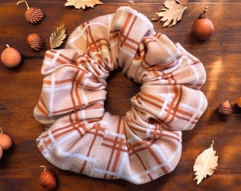 Fall Plaid Scrunchie | Flannel Inspired Hair Scrunchie | Neutral Fall Hair Tie | Autumn Plaid Scrunchie | Cozy Fall Hair Accessory