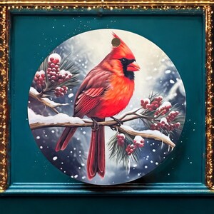 Enfeite de Natal personalizado com cardeal, decoração para árvore de Natal com pássaro vermelho em galho, nome personalizado
