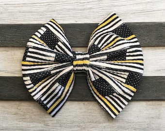 Thin Gold Line Bow • 911 Dispatcher Gift • First Responder Hair Accessory • Support Ribbon • Gold Line Hair Bow