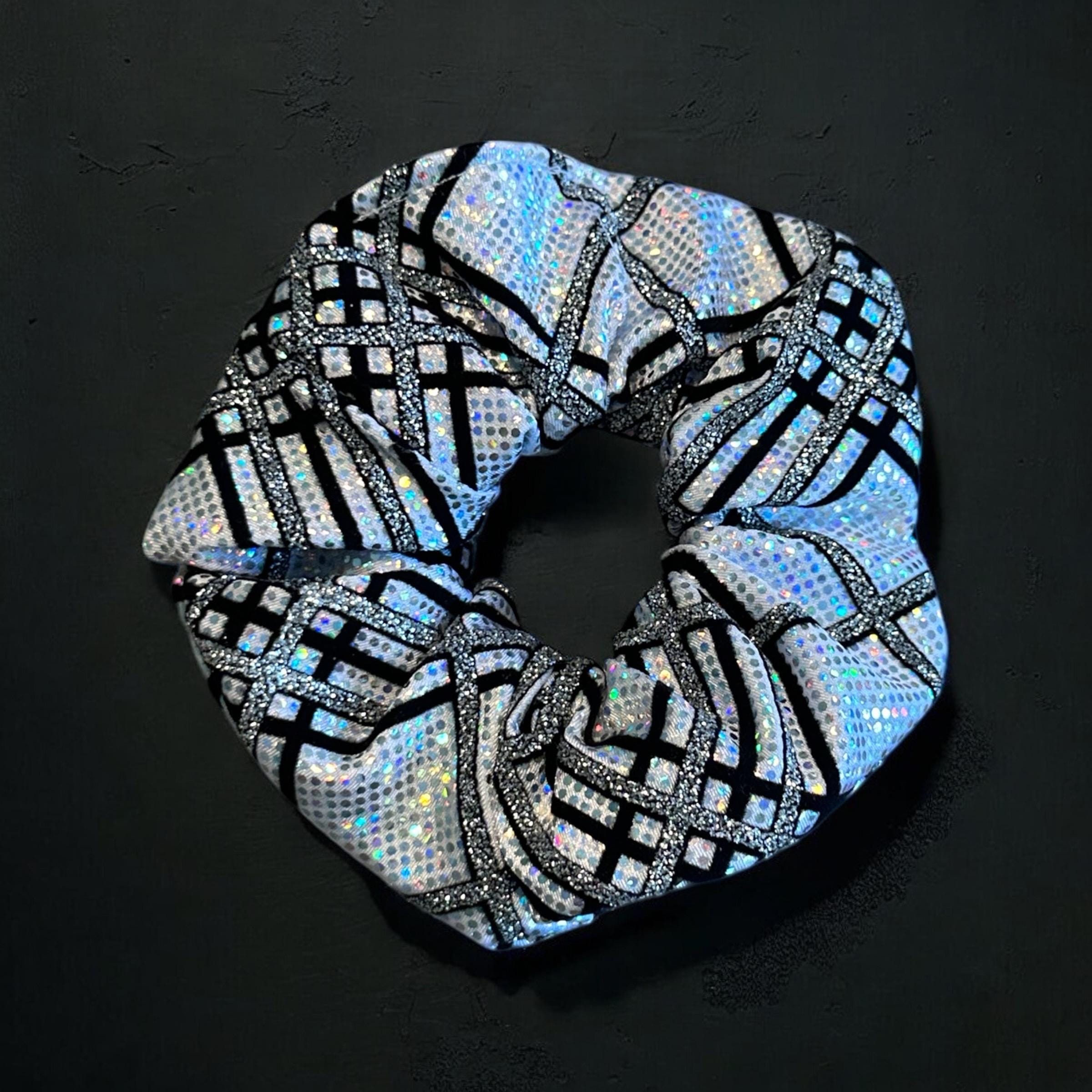 Silver and Black Plaid Hair Scrunchie, Handmade Hair  display picture 2
