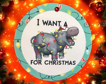 Nilpferd Weihnachten Ornament personalisierte Dekoration, individuelle Urlaub Ornament, personalisiertes Geschenk, Weihnachtsbaum Dekor, Nilpferd Liebhaber Gif