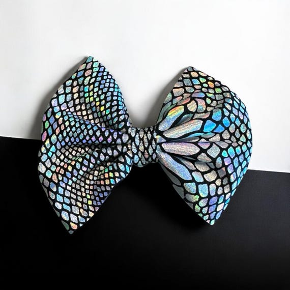 Trendy Snake Skin Hair Bow, Holographic Shine, Reptile 