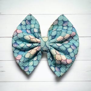 Blue Pastel Mermaid Scale Hair Bow Clip, Ocean Theme Hair Accessory, Girls Hair Bow, Cute Hair Clip, Gift for Her