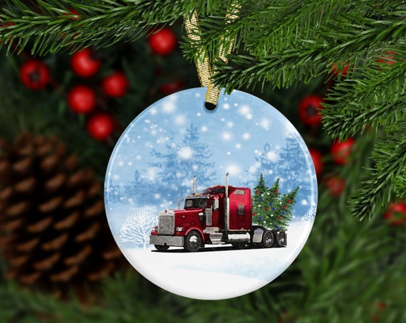 Semi truck ornament; MDF material; personalized Christmas ornament; gift for semi truck driver