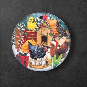 Adorno de pollo personalizado para árbol de Navidad, decoración navideña personalizable, regalo para amantes de los pollos, adorno navideño de granja