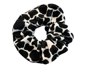 Cow Print Hair Scrunchie Handmade, Black White Hair Tie, Animal Print Elastic, Hair Accessory, Gift For Her