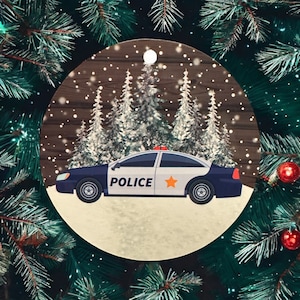 Police Christmas Ornament, Metal Round Badge Design, Law Enforcement Tree Decoration, Gift for Cop