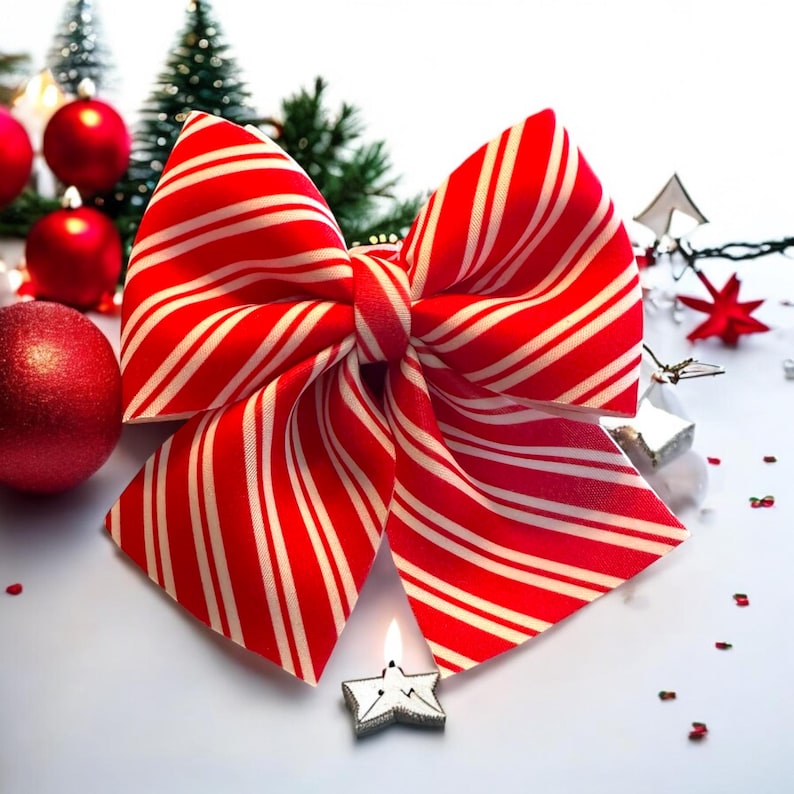 Striped Candy Cane Hair Bows, Sweet Christmas Hair Clips, Red and White ...