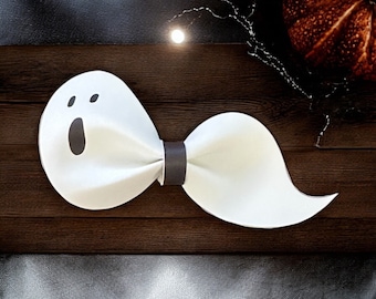 Faux Leather Ghost Hair Clip, Piggie Bow Barrette, Kids Hair Accessory, Halloween Bow Clip, Ghost Hair Bow