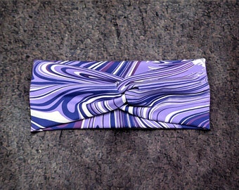 Purple and white headband, stretchy and soft, messy bun or Top Knot Hair, twist headband great for running/yoga