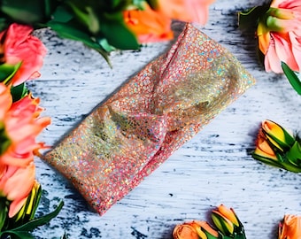 Stretchy Rainbow Headband, Handmade Holographic Hair Band, Sparkly Head wrap
