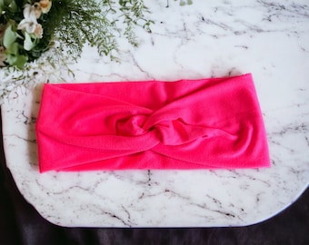 Diadema rosa fuerte, elástica y suave, moño desordenado o moño alto, diadema retorcida ideal para correr o hacer yoga