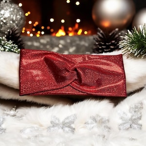 Red Glitter Headband, Stretchy Hair Accessory, Holographic Sparkle Band, Shiny Hairband, Red Headband for Women