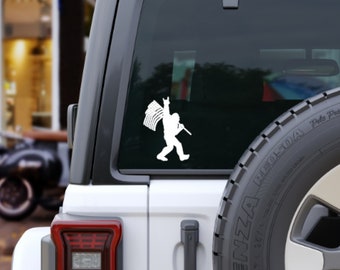 Sasquatch Rock On Sticker, Bigfoot Decal, Yeti Laptop Decal, Vinyl Adventure Decal, Outdoor Gear 5.5" x 4"
