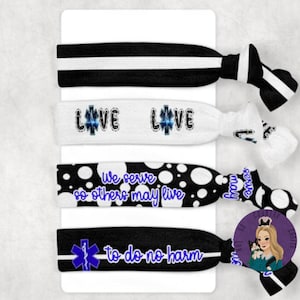Emergency Services Hair Ties Set, Pack of 4 EMS Theme Hair Elastics, EMT Gift, Paramedic Hair Accessories, bulk orders welcome!