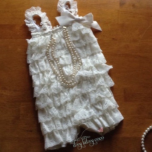 Baby Girl Ivory Petti Lace Romper- Baby Girl First Birthday Lace Romper- Newborn Ivory Romper - Baby Christmas Romper