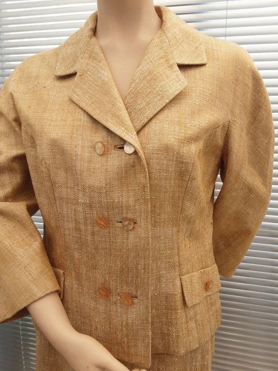 Late 1950's Suit, Gold Raw Silk Ladies Suit, Mid … - image 3