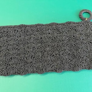 1960s Schwarze Perlenarbeit Clutch Tasche / Geldbörse Original Vintage Mid Century 60s gemasert