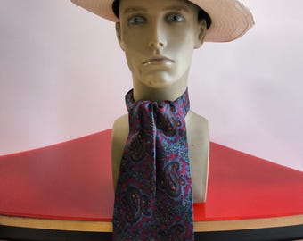 Vintage Cravat, Mens "Grosvenor by Tootal" Cravat / Ascot in Blue, Yellow, Green and Red Colour