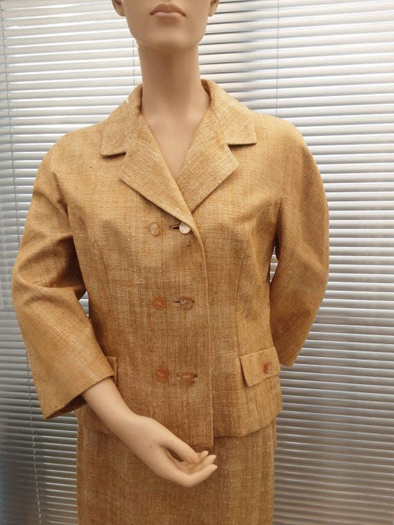 Late 1950's Suit, Gold Raw Silk Ladies Suit, Mid … - image 4