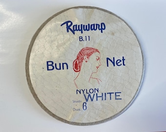 Nylonowe siatki na bułki, 1 karta z 72 białych „Rayowarp” z lat 50. XX wieku, oryginalne, stare zapasy, nowe, stare zapasy