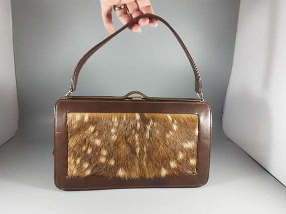 Brown Leather Handbag New Zealand Slinkie Deerskin with Coin Purse, Original Vintage