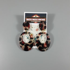 Red Leopard Print Earrings Retro 1950s Style Hoop