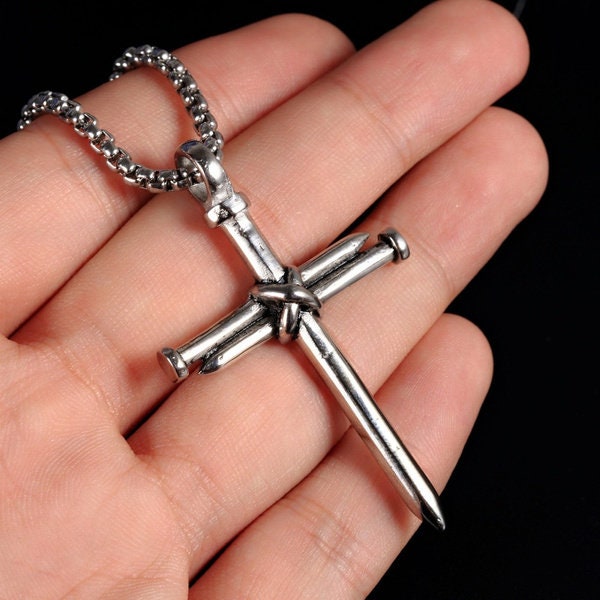 Nail Cross Necklace W/ Chain Nailed on the Cross Jesus Etsy