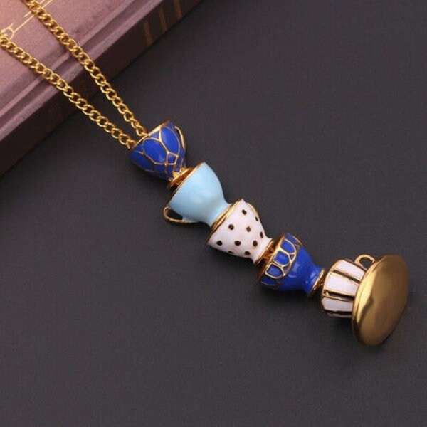 Tea Cup Necklace Gold Chain Enamel WHIMSICAL Stacked Teacups Etsy
