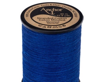 Anchor Embroidery Floss on Spool, Cobalt Blue Very Dark Embroidery Floss, Six Strand Floss, Cotton Floss