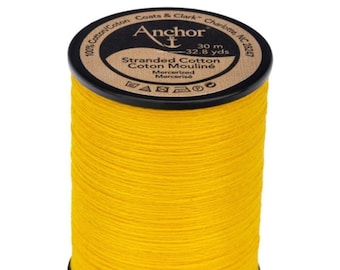 Anchor Embroidery Floss on Spool, Canary Yellow Dark Embroidery Floss, Six Strand Floss, Cotton Floss