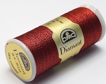 DMC Diamant Ruby Red, Ruby Red Diamant, Metallic Red thread, Diamant, DMC Metallic, Metallic Embroidery Floss, Punch Needle Thread
