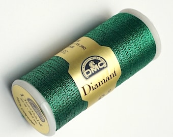 DMC Diamant Green Emerald, Green DMC Diamant, Metallic Green thread, Diamant, DMC Metallic, Metallic Embroidery Floss, Punch Needle Thread