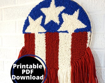 Punch Needle American Flag Pattern, Punch Needle Rug Hooking Pattern, PDF Punch Needle Pattern for Download