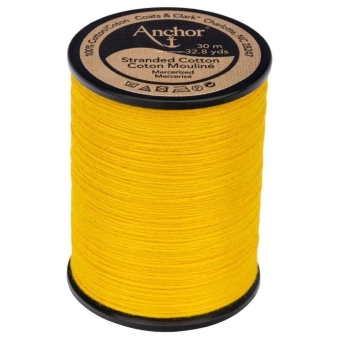 Anchor Embroidery Floss on Spool, Canary Yellow Dark Embroidery Floss, Six Strand Floss, Cotton