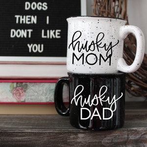 Husky Mom & Dad Campfire Mug Set | Campfire Mug | Dog Mom | Dog Dad | Siberian Husky | Husky | 12 Oz. Speckled Campfire Stoneware Mugs