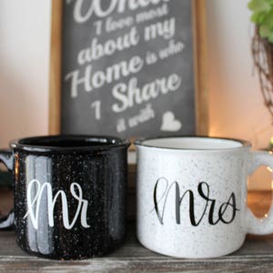 Mr & Mrs Campfire Mug Set // Wedding Gift // Campfire Mug //  12 Oz. Speckled Campfire Stoneware Mugs