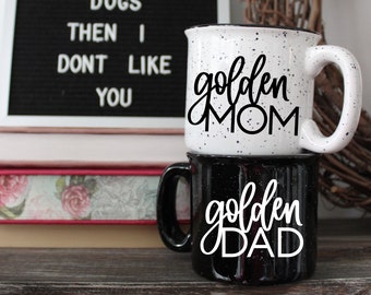 Golden Mom & Dad Campfire Mug Set | Campfire Mug | Dog Mom | Dog Dad | Golden Retriever | Golden | 12 Oz. Speckled Campfire Stoneware Mugs