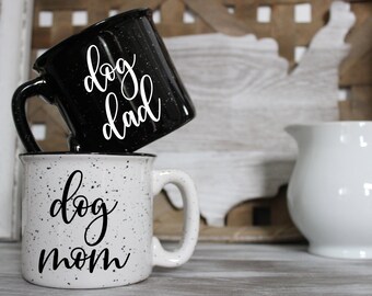 Dog Mom & Dad Campfire Mug Set // Campfire Mug // Gift // Dog Parents //  12 Oz. Speckled Campfire Stoneware Mugs