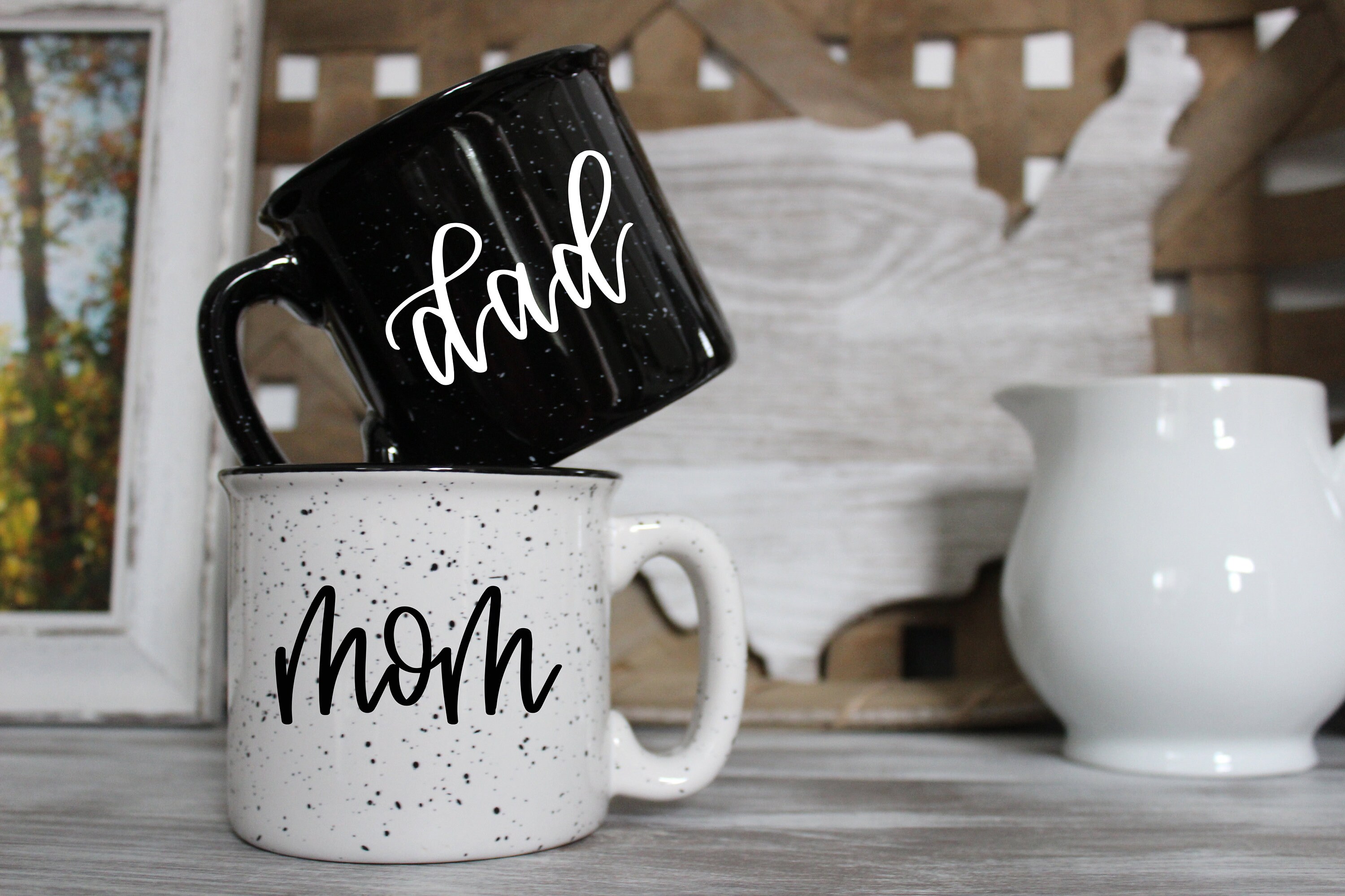 M979 Vintage 80's DAD's MOM'S アート マグカップ Mom & Dad | Campfire Mug Set | Campfire Mug | Christmas Gift | Mom