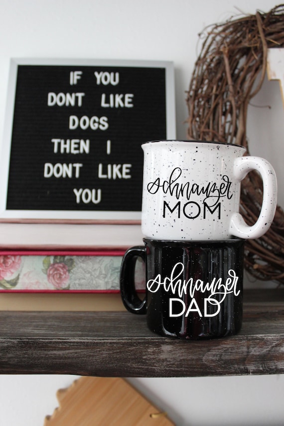 Schnauzer Mom & Dad Campfire Mug Set | Campfire Mug | Dog Mom Dog Dad | Schnauzer | Mini Schnauzer | 12 Oz. Speckled Campfire Stoneware Mugs