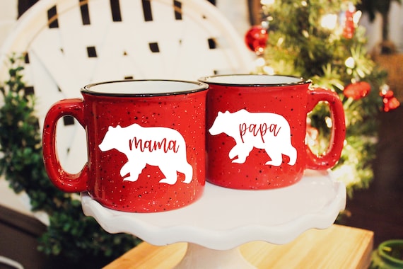 Mama Papa Bear Mugs Expecting Parents Campfire Mug Set Christmas  Gift Mom Gift Dad Gift New Parents