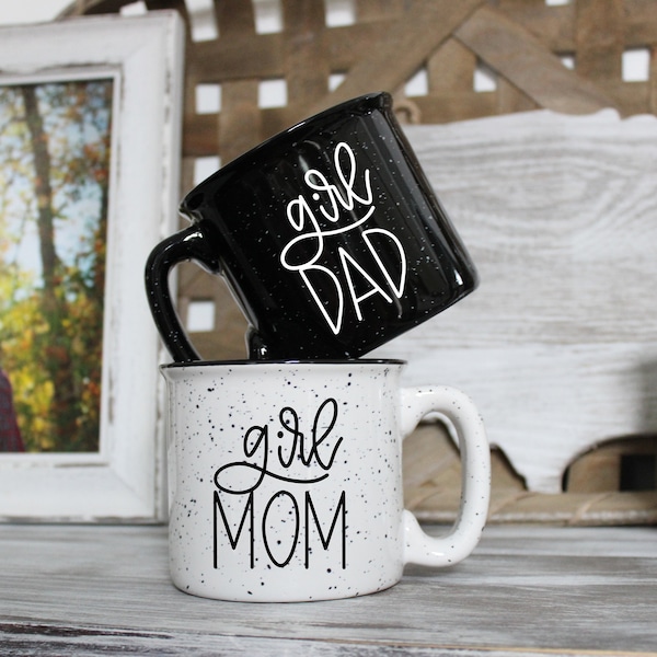 Girl Mom | Girl Dad | Expecting Parents | Campfire Mug Set | Campfire Mug | Christmas Gift | Mom to Be | Dad to Be | Parents to Be