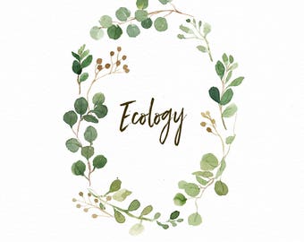 Watercolor oval leaf wreath clip art-Ecology/Small Set/Individual PNG files/Hand Painted/Wedding design