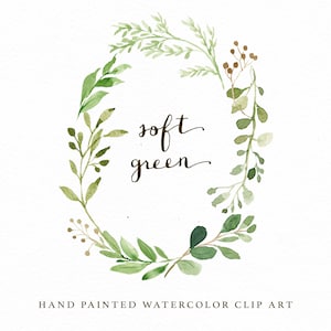 Watercolor oval leaf wreath clip art-Soft Green/Small Set/Individual PNG files/Hand Painted/Wedding design