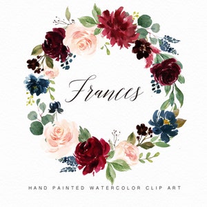 Clipart de couronne de fleur d'aquarelle Frances/Small Set/Individuels PNG files/Hand Painted/Wedding design/ image 1